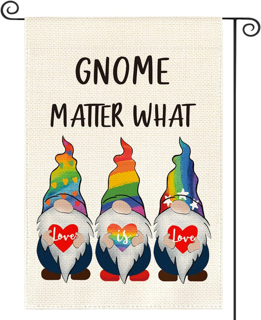 AVOIN colorlife Rainbow Love Is Love Gnome Pride Garden Flag Double Sided, LGBTQ Community Parade Holiday Party Yard Outdoor Decoration 12 x 18 Inch