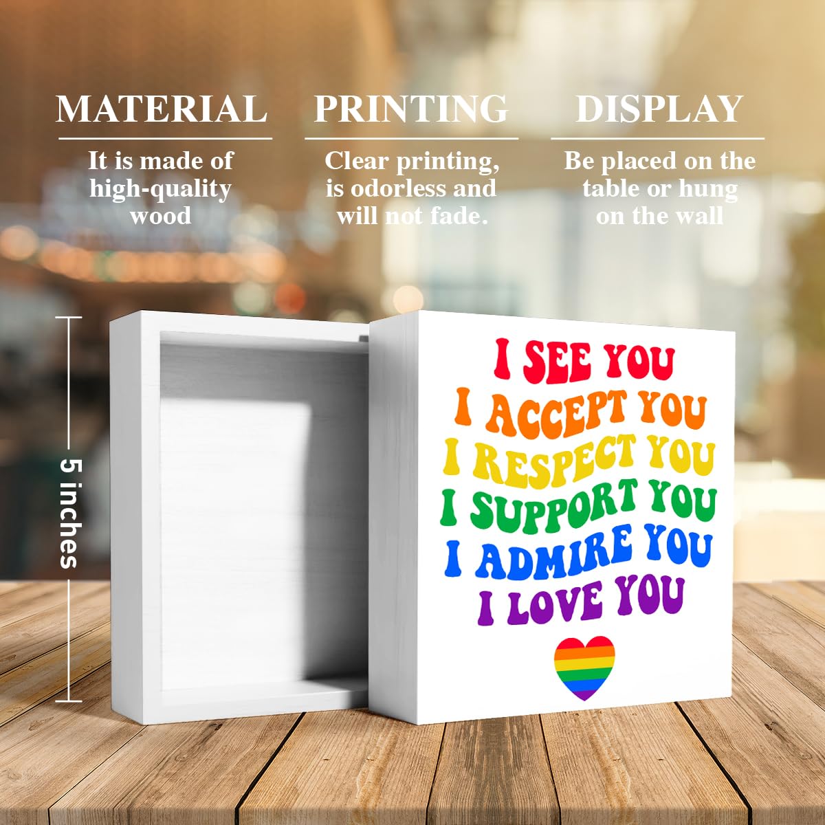 LGBT Decor Wooden Box Sign, LGBT Rainbow Pride Desk Decor for Room Home Office, LGBTQ Lesbian Gay Queer Decoration LGBT Pride Month Gifts for Men Women, The Gay Agenda