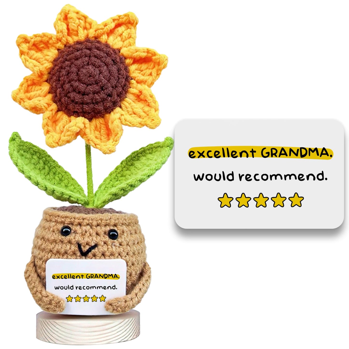 Gossby Positive Sunflower Doll Crochet with Card - This is A Little Reminder - Appreciation Gift for Coworker, Best Friend, Teacher, Sister, Mom - Christmas, Birthday, Thank You Gift for Women, Men
