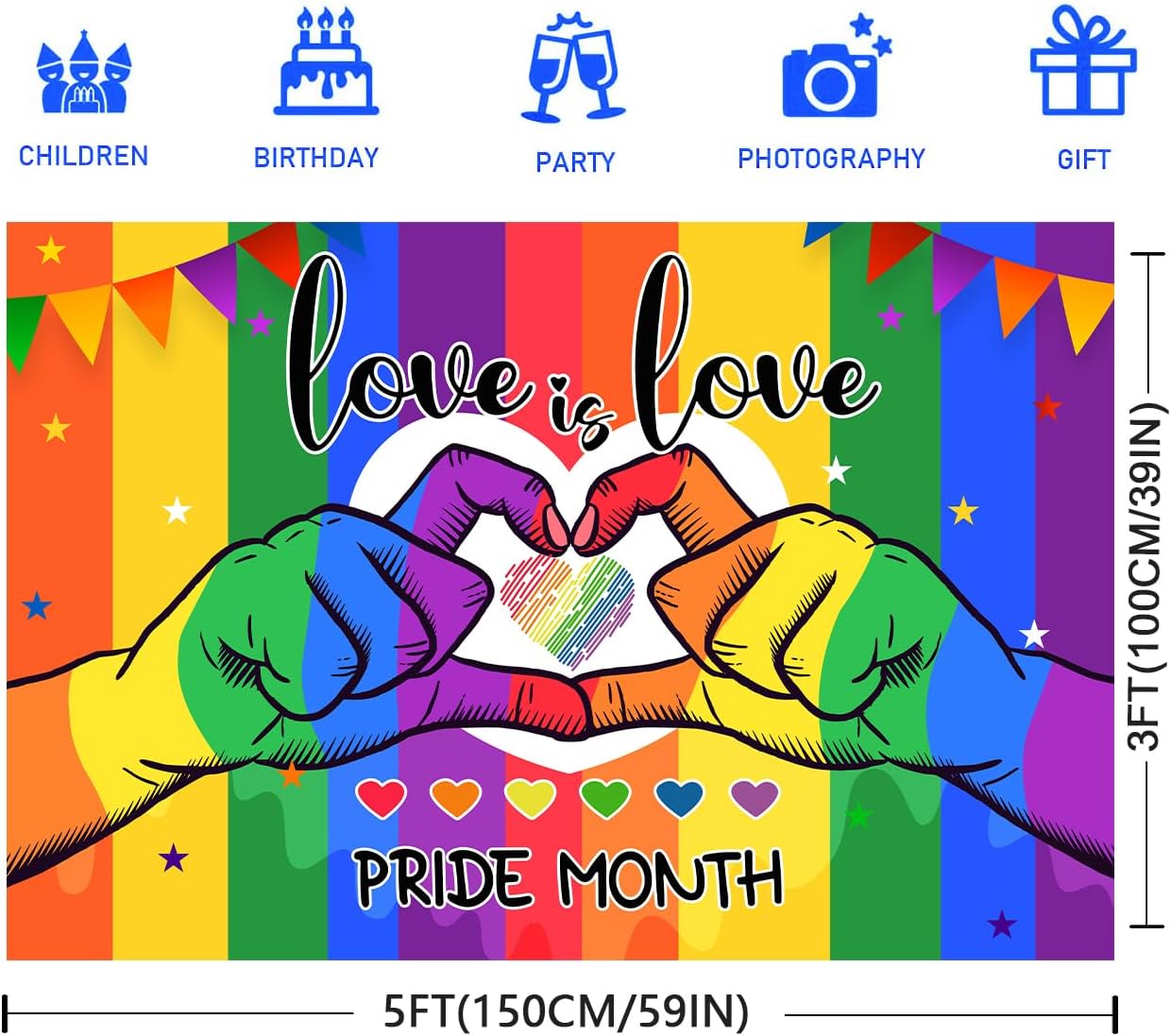 Pride Decorations Banner Backdrop Pride Month Decorations LGBT Gay Pride Decorations Love is Love Banner Backdrop Photo Booth Background for Rainbow Theme Party Supplies