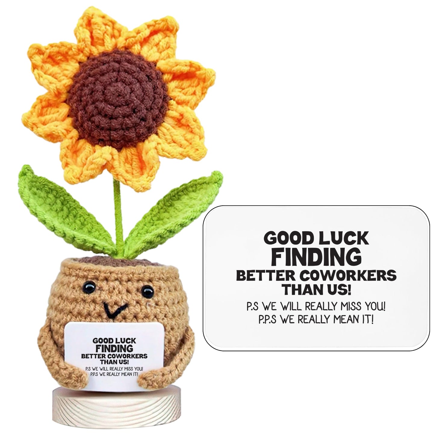 Gossby Positive Sunflower Doll Crochet with Card - This is A Little Reminder - Appreciation Gift for Coworker, Best Friend, Teacher, Sister, Mom - Christmas, Birthday, Thank You Gift for Women, Men