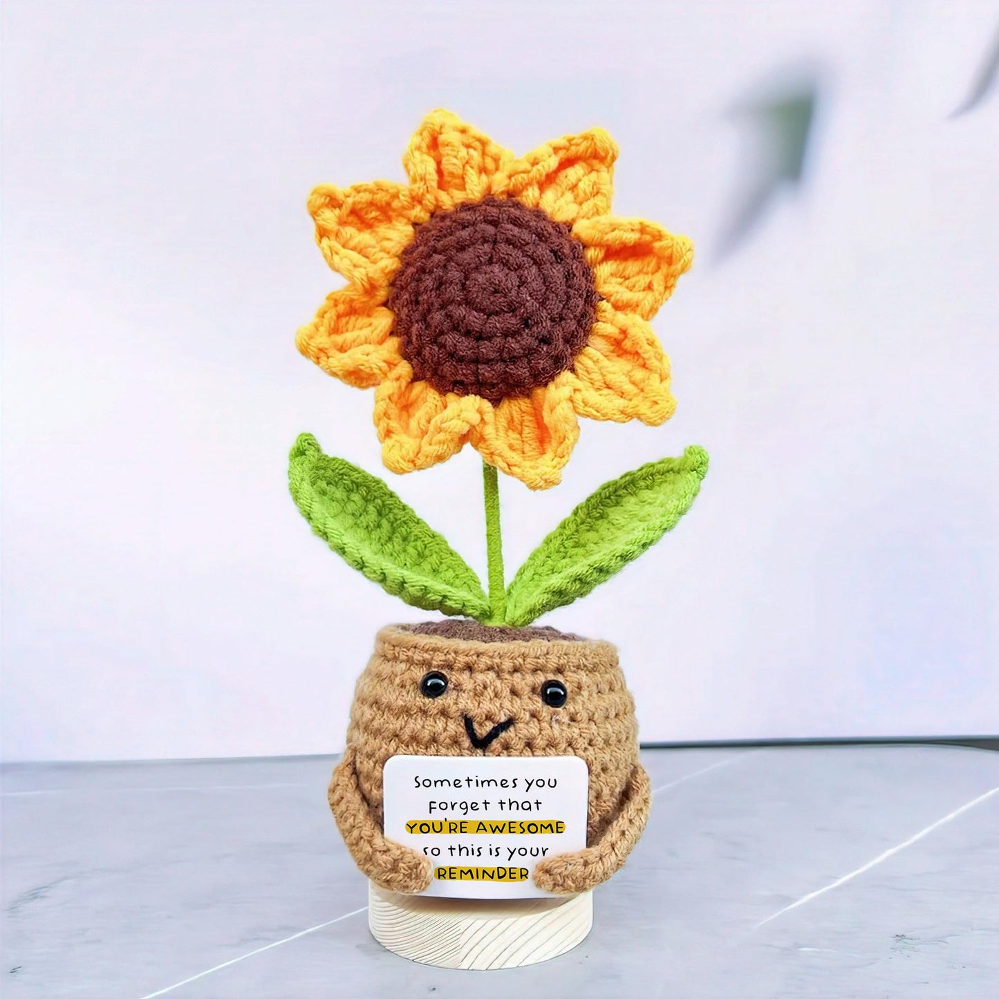 Gossby Positive Sunflower Doll Crochet with Card - This is A Little Reminder - Appreciation Gift for Coworker, Best Friend, Teacher, Sister, Mom - Christmas, Birthday, Thank You Gift for Women, Men