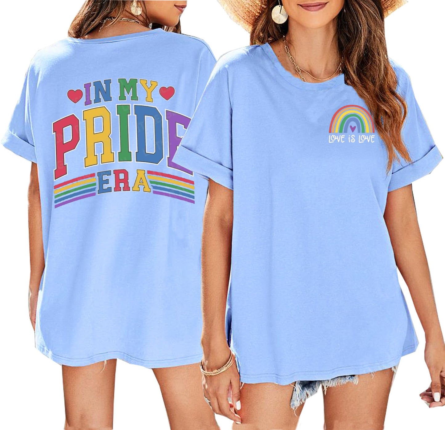 BOMYTAO Pride Rainbow Shirt for Women Love is Love and in My Pride Era Letter Print T-Shirt LGBT Equality Casual Tee