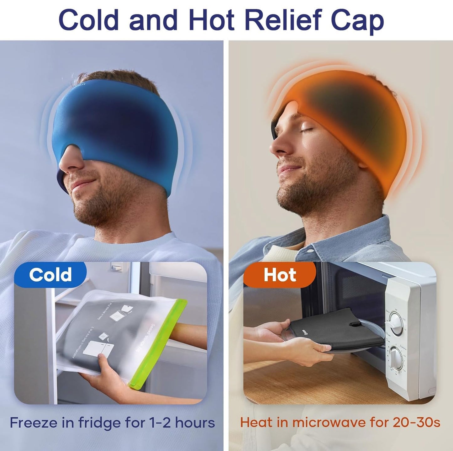 Migraine Relief Cap, Headache Relieve Cap Mask Products, Cooling Odorless Gel Ice Head Wrap for Tension, Stress,Hangover & Puffy Eyes