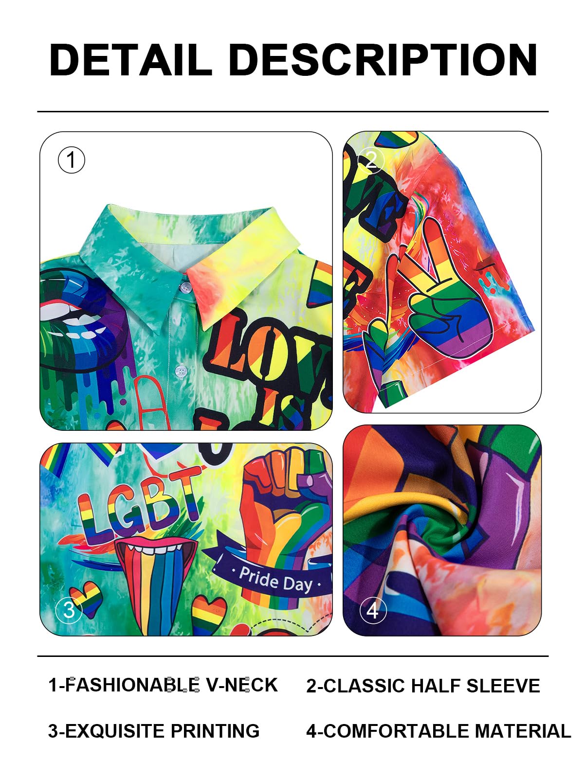 Pride Outfits for Women LGBT Shirts - Rainbow Graphic Tees Inspirational V Neck T-Shirt Short Sleeve Button up Tops