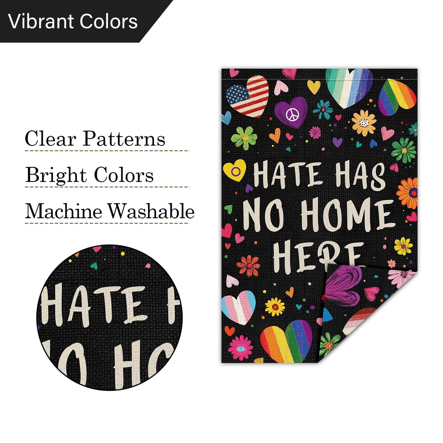Louise Maelys Rainbow Pride Month Garden Flag Hate Has No Home Here 12x18 Inch Double Sided Small Burlap Floral Gay Lesbian LGBTQ Yard Outdoor Sign Outside Home House Decor