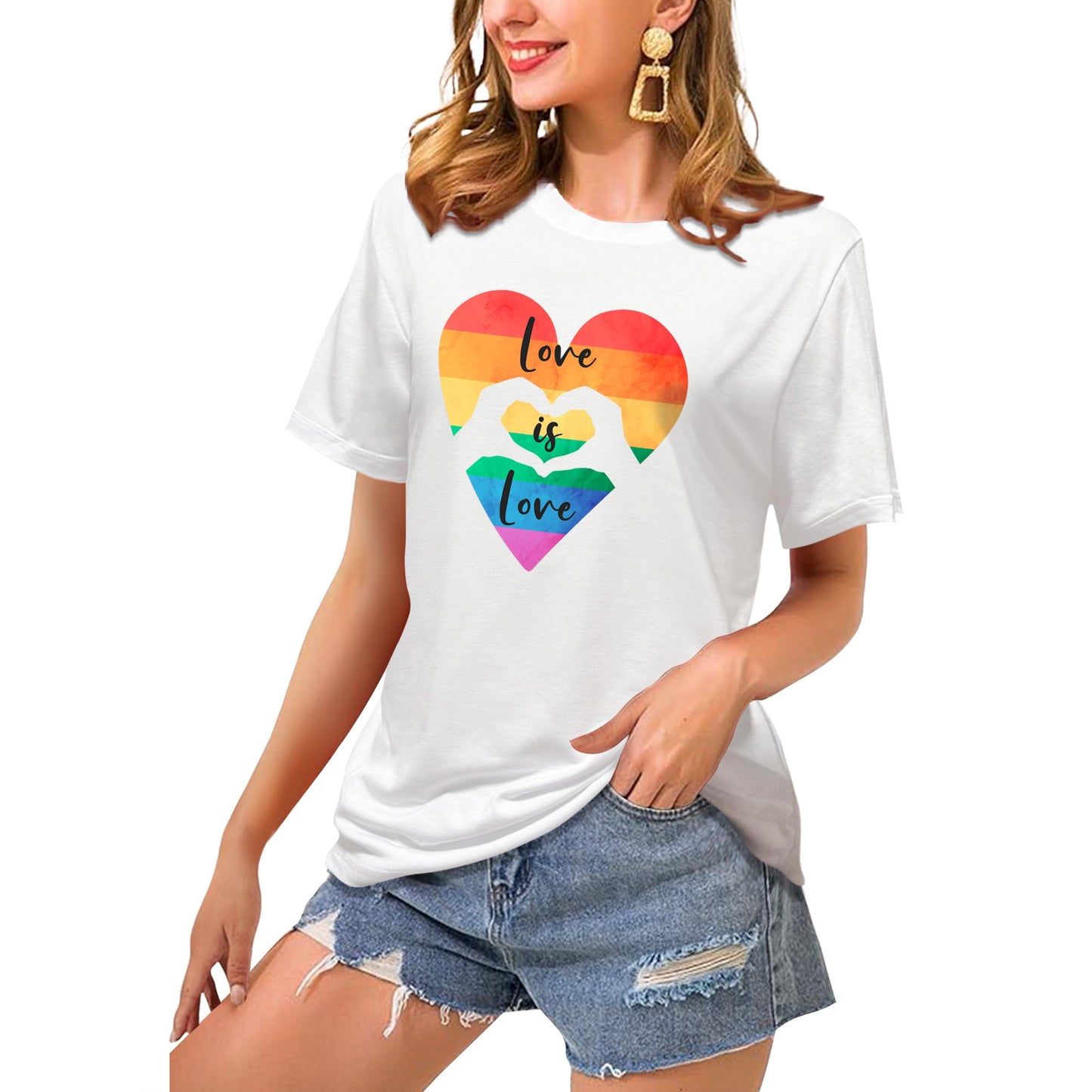 Pride Shirts for Women:Rainbow Heart LGBTQ Support Crew Neck Short Sleeve Pride Ally Higher Quality T-Shirt