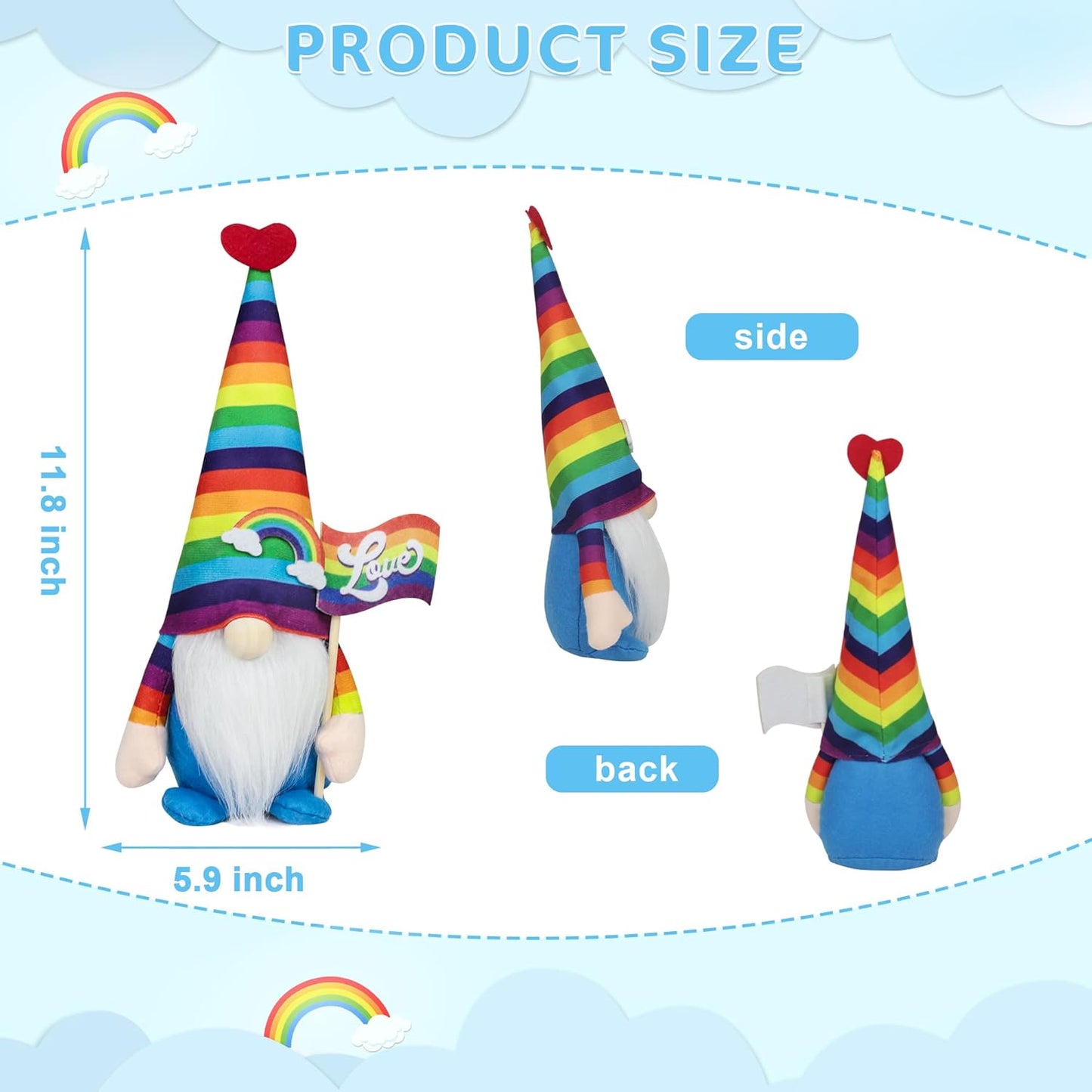 Pride Gnome Decorations - 2PCS Pride Rainbow Gnomes Plush Holding Love Flag LGBT Sign for Home Table Tiered Tray Party Decor Supplies Gifts