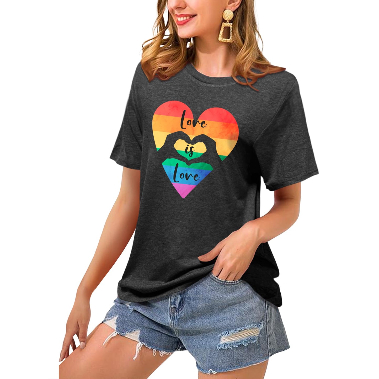 Pride Shirts for Women:Rainbow Heart LGBTQ Support Crew Neck Short Sleeve Pride Ally Higher Quality T-Shirt
