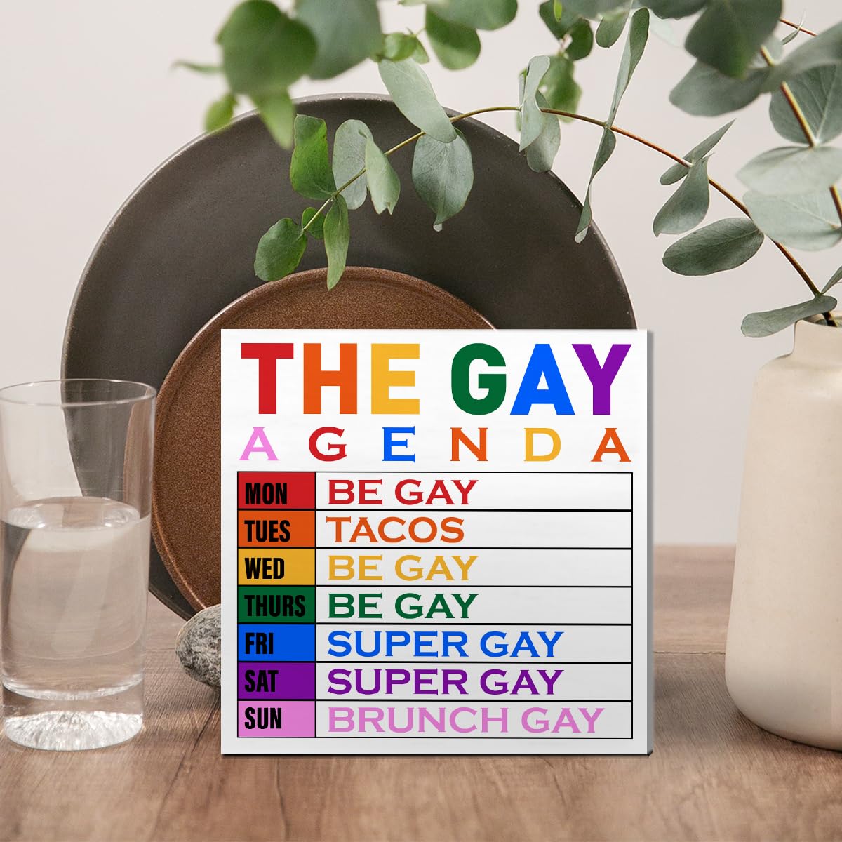 LGBT Decor Wooden Box Sign, LGBT Rainbow Pride Desk Decor for Room Home Office, LGBTQ Lesbian Gay Queer Decoration LGBT Pride Month Gifts for Men Women, The Gay Agenda