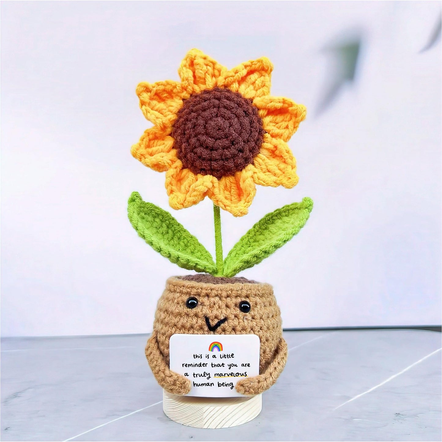 Gossby Positive Sunflower Doll Crochet with Card - This is A Little Reminder - Appreciation Gift for Coworker, Best Friend, Teacher, Sister, Mom - Christmas, Birthday, Thank You Gift for Women, Men