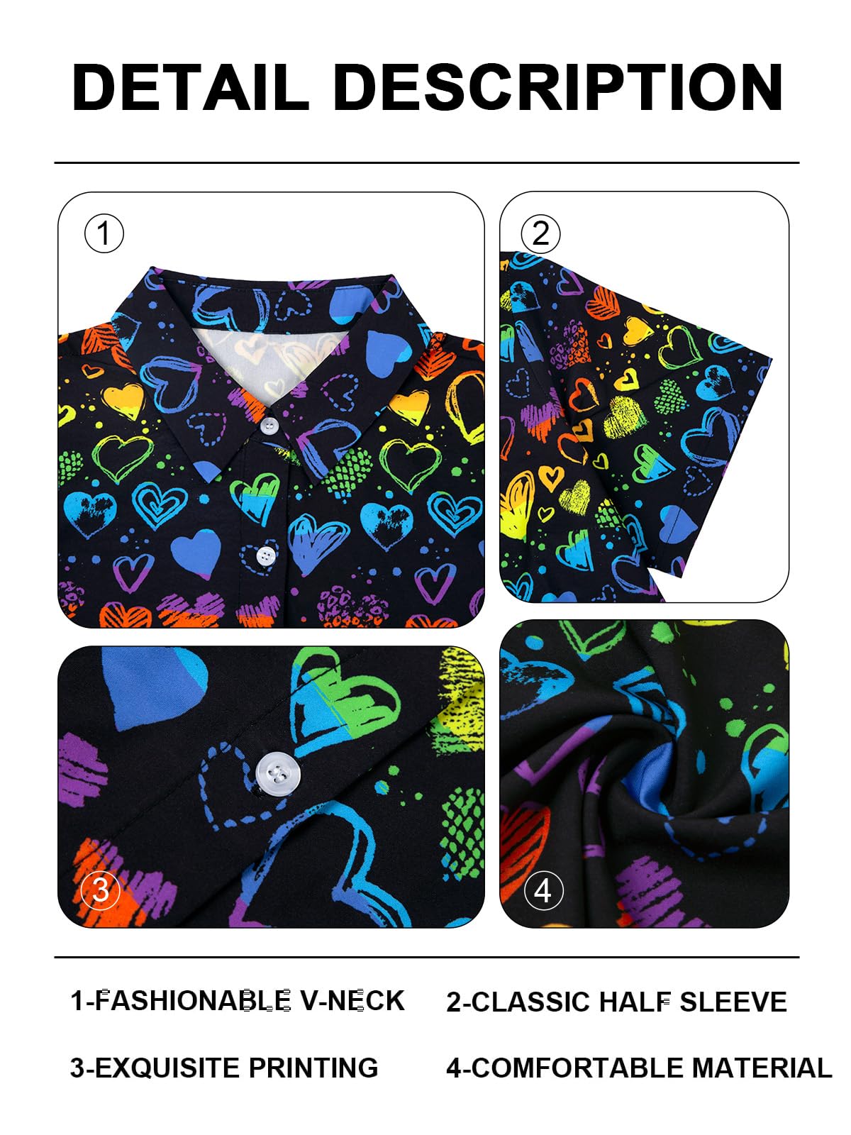 Pride Outfits for Women LGBT Shirts - Rainbow Graphic Tees Inspirational V Neck T-Shirt Short Sleeve Button up Tops