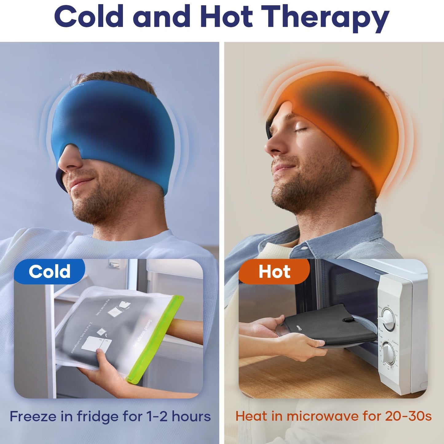 Migraine Relief Cap, Headache Relieve Cap Mask Products, Cooling Odorless Gel Ice Head Wrap for Tension, Stress,Hangover & Puffy Eyes