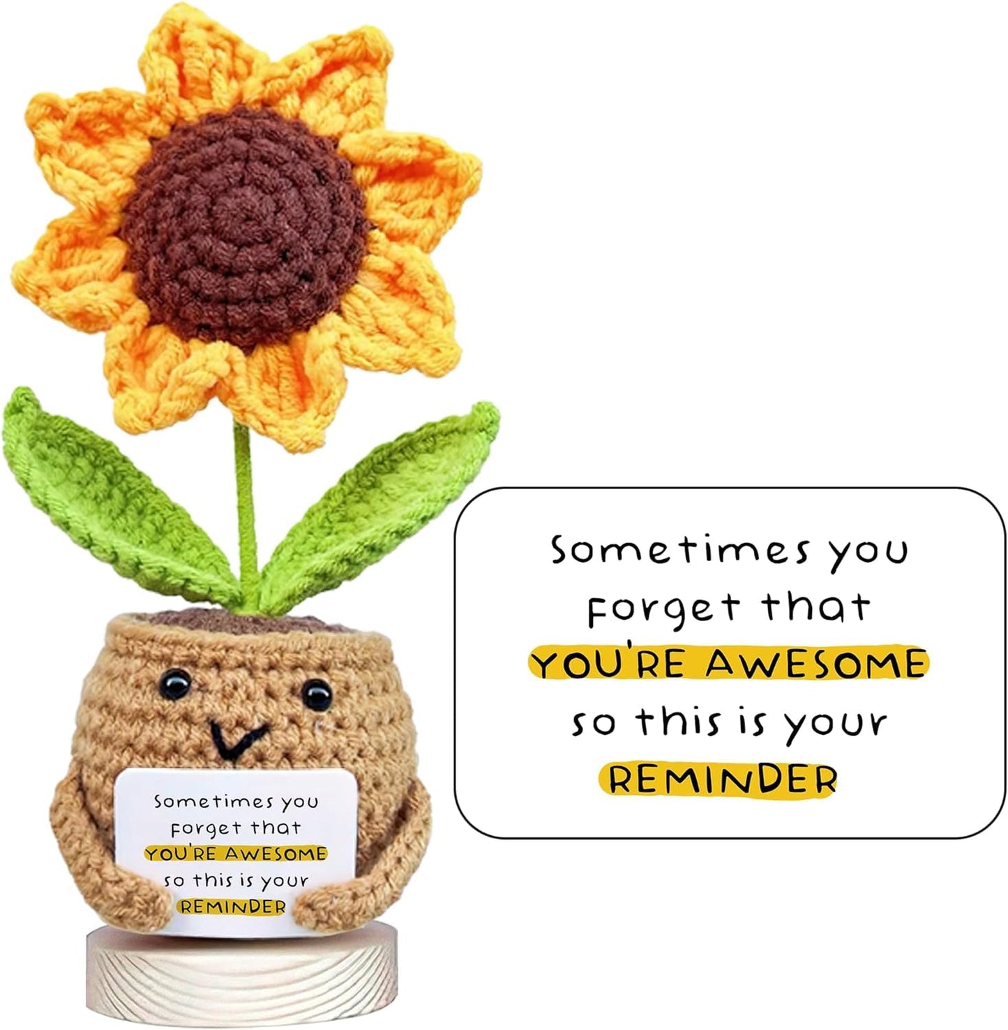 Gossby Positive Sunflower Doll Crochet with Card - This is A Little Reminder - Appreciation Gift for Coworker, Best Friend, Teacher, Sister, Mom - Christmas, Birthday, Thank You Gift for Women, Men