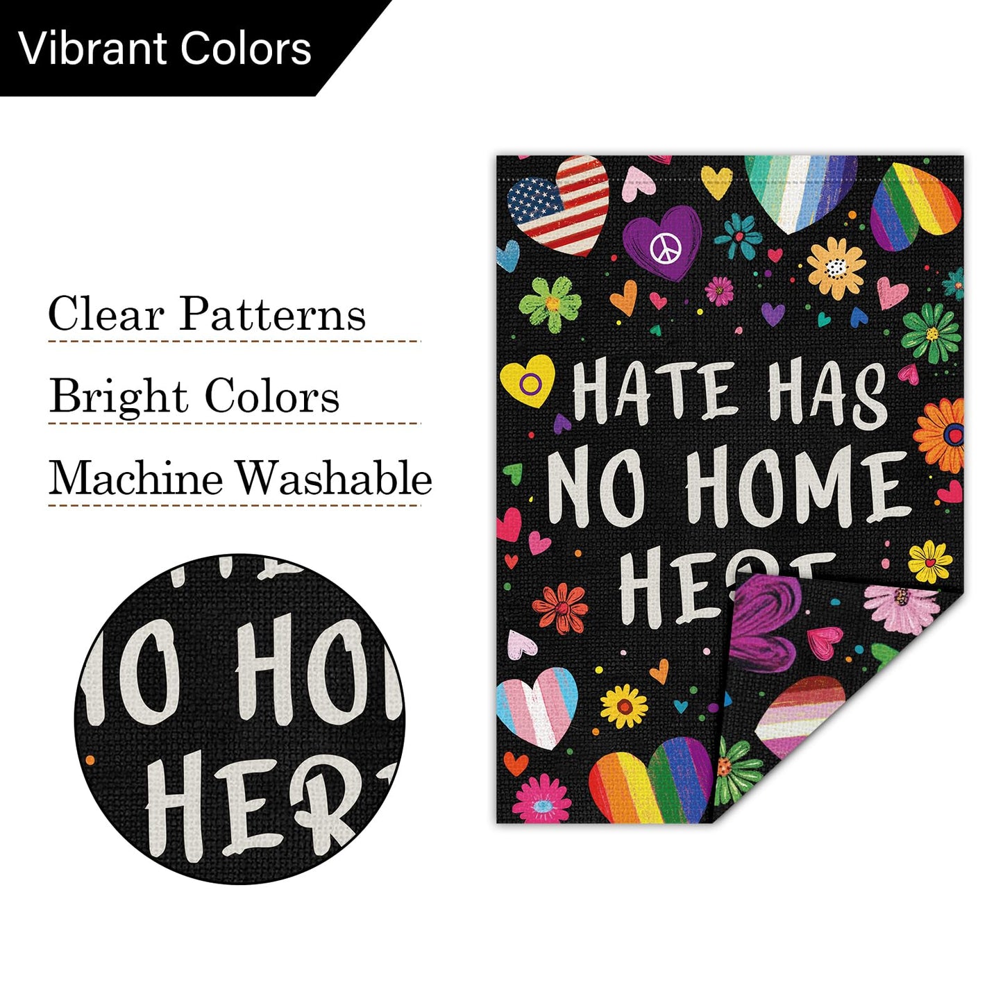 Louise Maelys Rainbow Pride Month Garden Flag Hate Has No Home Here 12x18 Inch Double Sided Small Burlap Floral Gay Lesbian LGBTQ Yard Outdoor Sign Outside Home House Decor