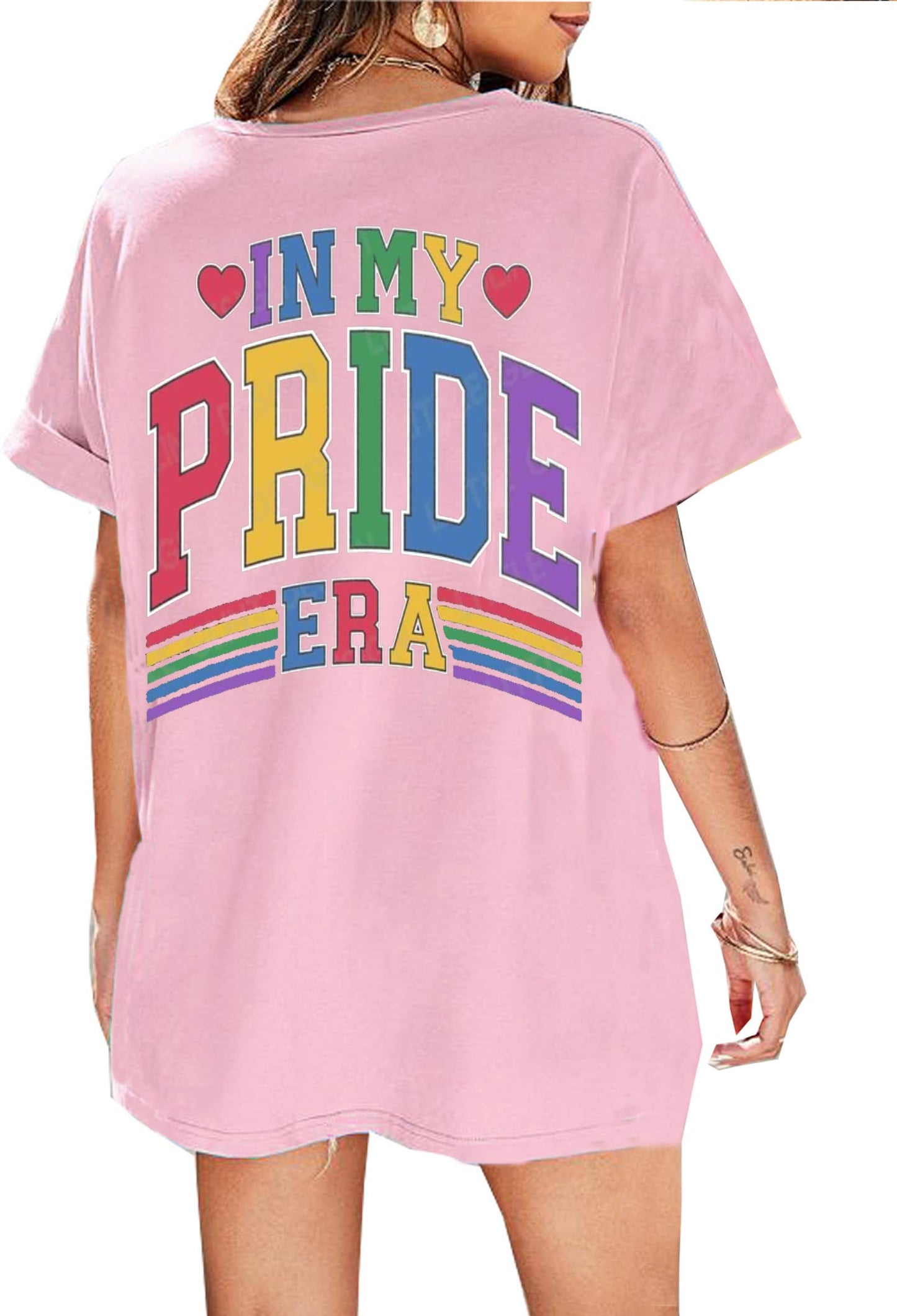 BOMYTAO Pride Rainbow Shirt for Women Love is Love and in My Pride Era Letter Print T-Shirt LGBT Equality Casual Tee