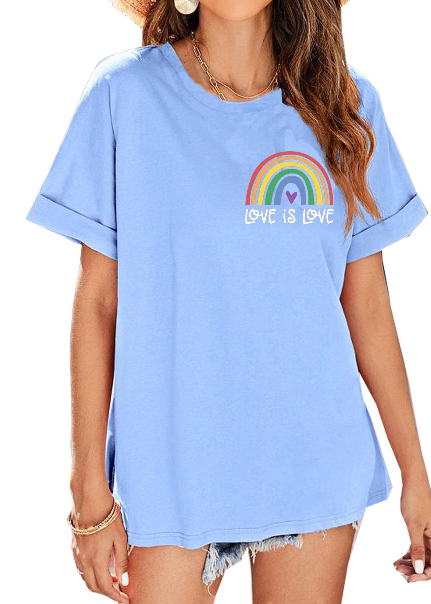 BOMYTAO Pride Rainbow Shirt for Women Love is Love and in My Pride Era Letter Print T-Shirt LGBT Equality Casual Tee