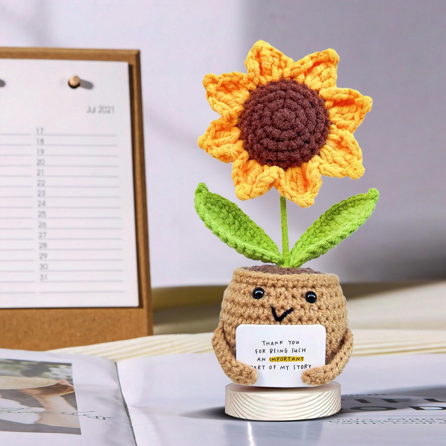 Gossby Positive Sunflower Doll Crochet with Card - This is A Little Reminder - Appreciation Gift for Coworker, Best Friend, Teacher, Sister, Mom - Christmas, Birthday, Thank You Gift for Women, Men