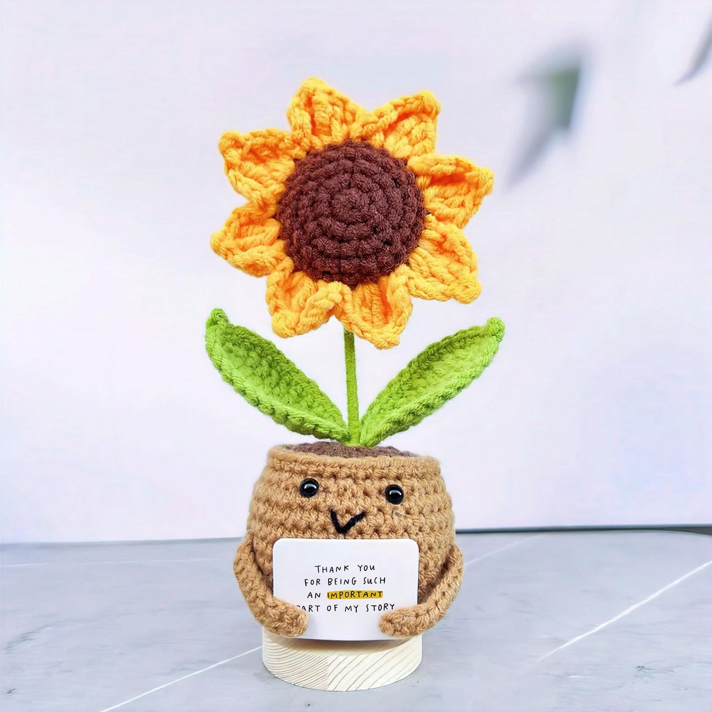 Gossby Positive Sunflower Doll Crochet with Card - This is A Little Reminder - Appreciation Gift for Coworker, Best Friend, Teacher, Sister, Mom - Christmas, Birthday, Thank You Gift for Women, Men