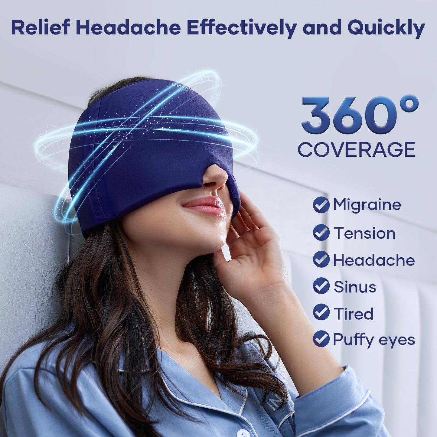 Migraine Relief Cap, Headache Relieve Cap Mask Products, Cooling Odorless Gel Ice Head Wrap for Tension, Stress,Hangover & Puffy Eyes