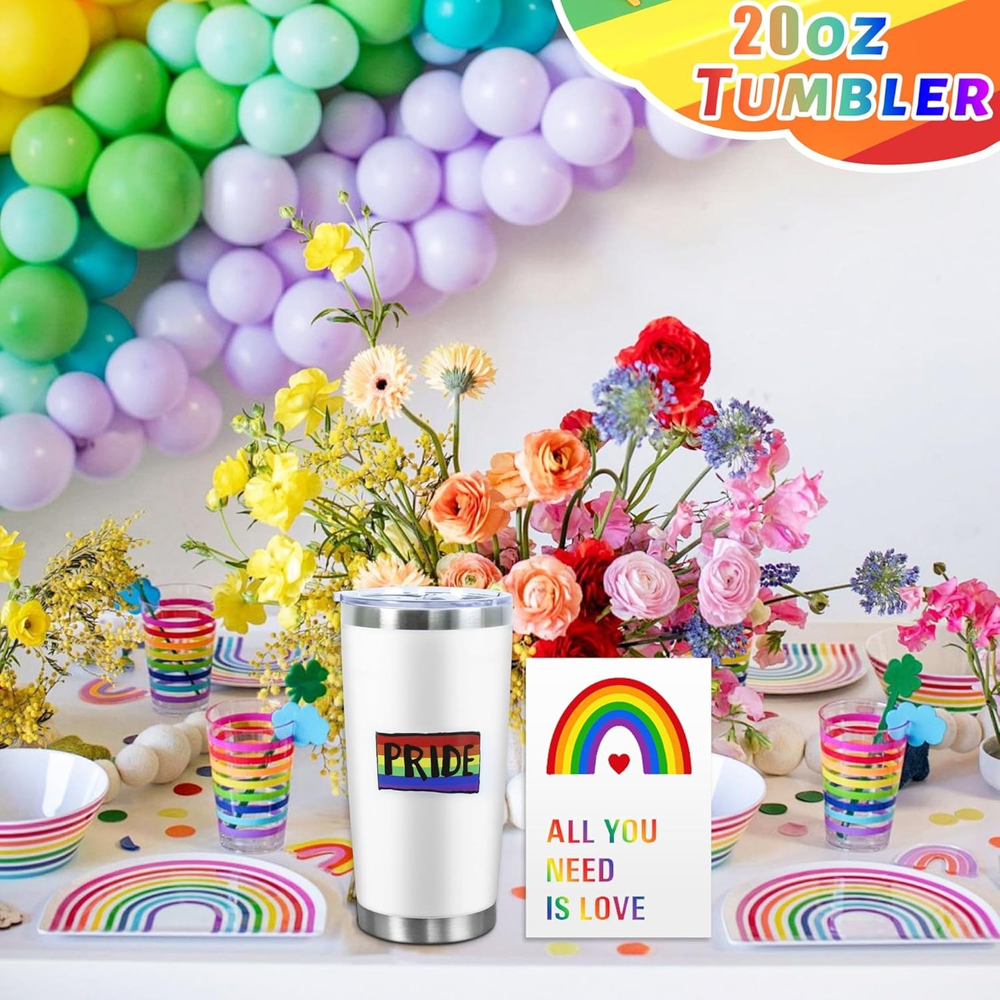 Pride Month Gift Set - Gay Pride Stuff LGBTQ Accessories for Lesbian Gay Bisexual Transgender Queer Friend on Birthday Christmas Anniversary Pride Month, Novelty Socks Stickers Tumbler Pride Gifts