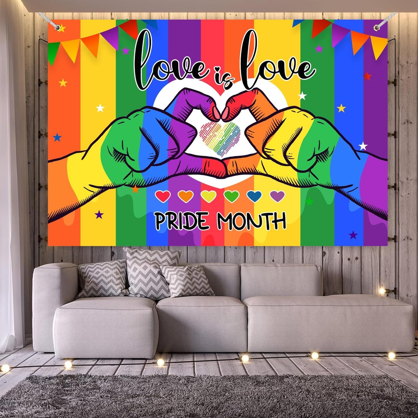 Pride Decorations Banner Backdrop Pride Month Decorations LGBT Gay Pride Decorations Love is Love Banner Backdrop Photo Booth Background for Rainbow Theme Party Supplies
