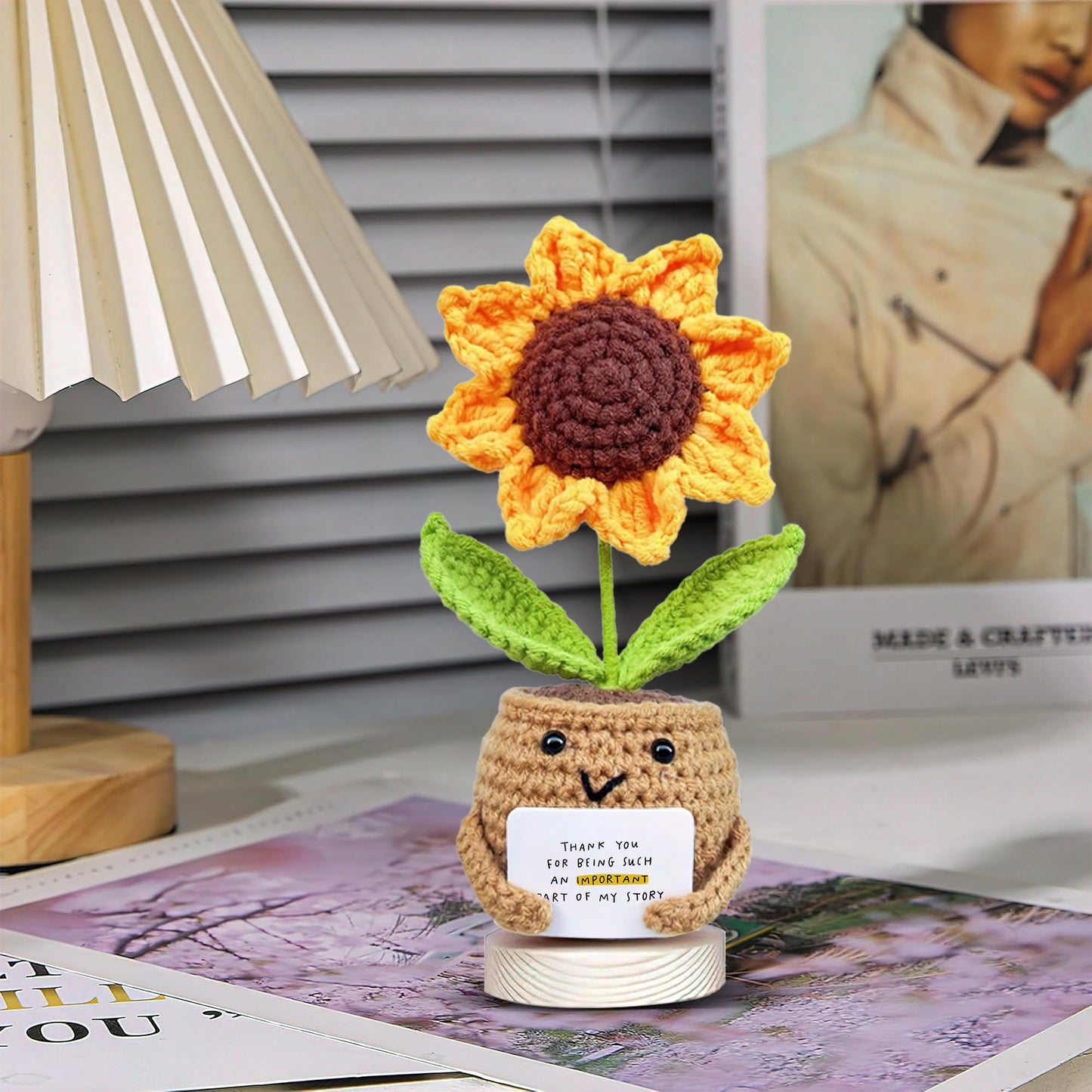 Gossby Positive Sunflower Doll Crochet with Card - This is A Little Reminder - Appreciation Gift for Coworker, Best Friend, Teacher, Sister, Mom - Christmas, Birthday, Thank You Gift for Women, Men