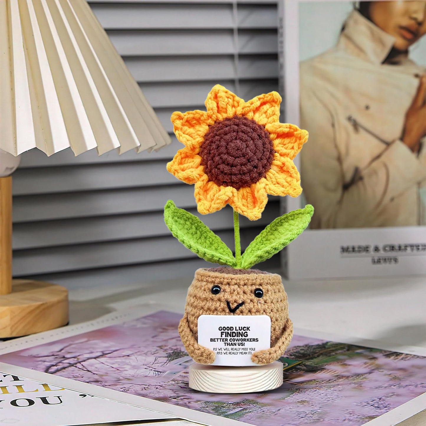 Gossby Positive Sunflower Doll Crochet with Card - This is A Little Reminder - Appreciation Gift for Coworker, Best Friend, Teacher, Sister, Mom - Christmas, Birthday, Thank You Gift for Women, Men