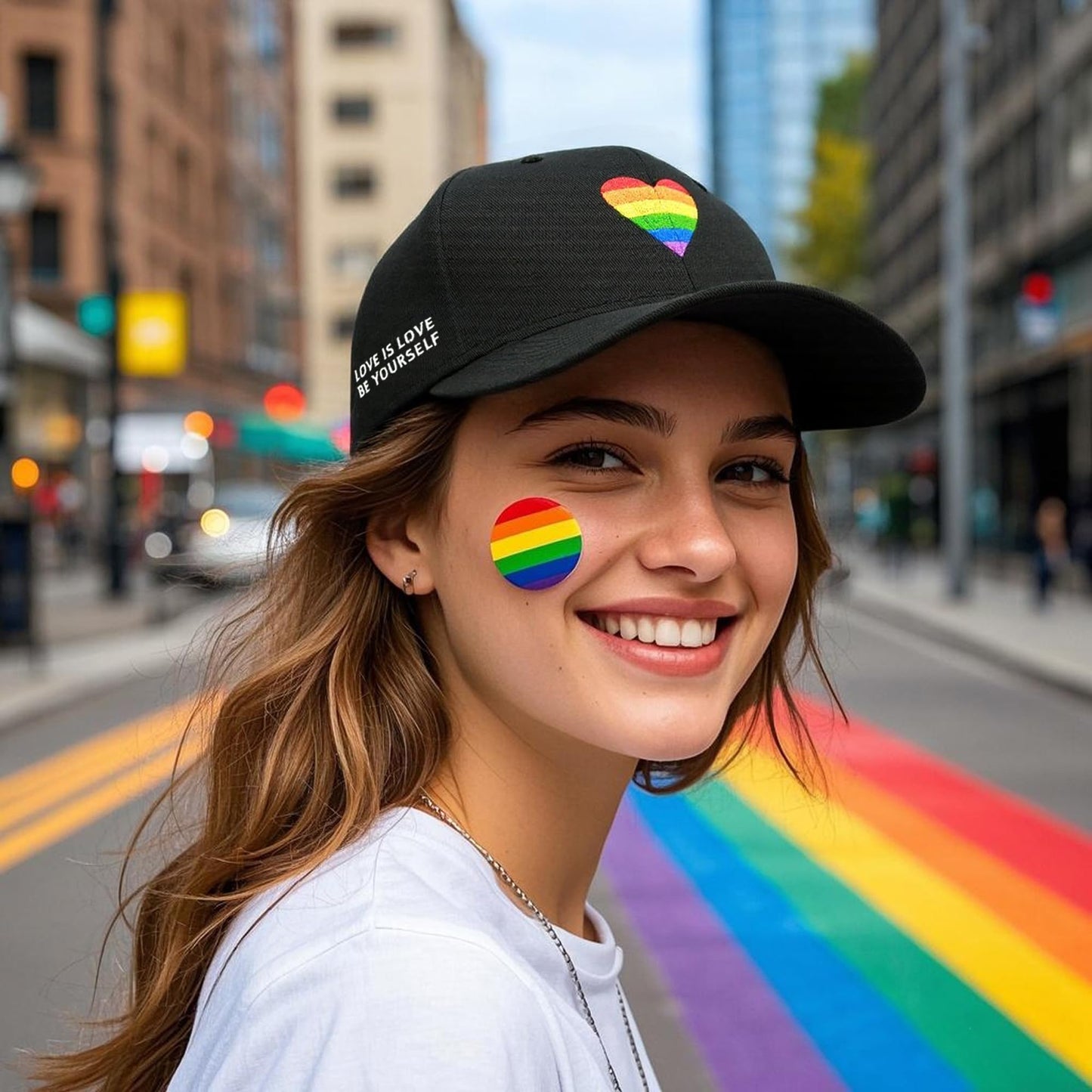 LGBT Pride Baseball Hat, Embroidered Rainbow Heart Hat, Adjustable Gay Lesbian Love Cap for Men Women