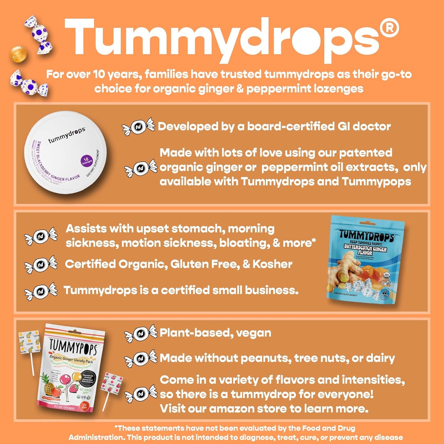 USDA Organic Tummypops Ginger Variety Pack (Pineapple, Peach, & Strawberry)