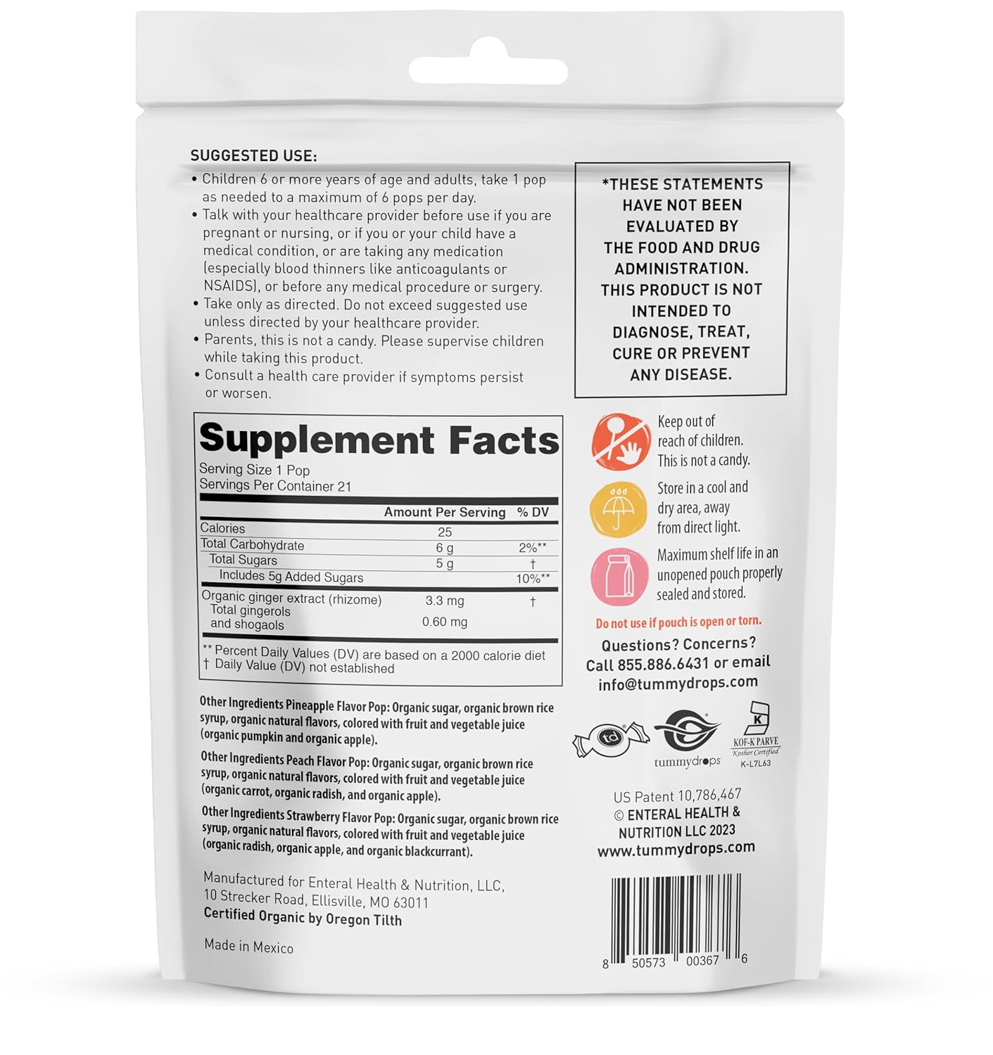 USDA Organic Tummypops Ginger Variety Pack (Pineapple, Peach, & Strawberry)