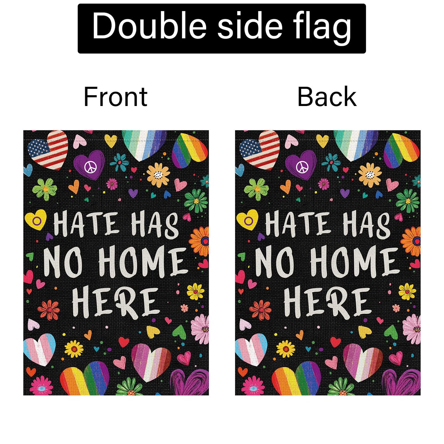 Louise Maelys Rainbow Pride Month Garden Flag Hate Has No Home Here 12x18 Inch Double Sided Small Burlap Floral Gay Lesbian LGBTQ Yard Outdoor Sign Outside Home House Decor