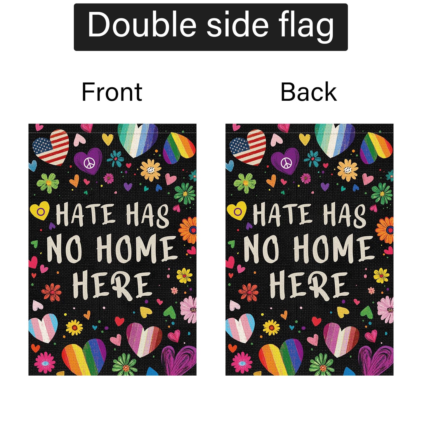 Louise Maelys Rainbow Pride Month Garden Flag Hate Has No Home Here 12x18 Inch Double Sided Small Burlap Floral Gay Lesbian LGBTQ Yard Outdoor Sign Outside Home House Decor
