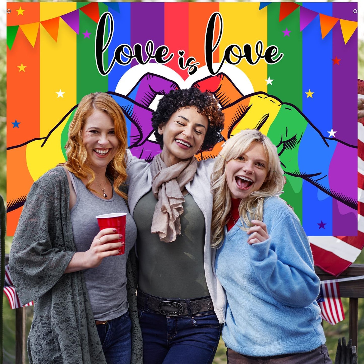Pride Decorations Banner Backdrop Pride Month Decorations LGBT Gay Pride Decorations Love is Love Banner Backdrop Photo Booth Background for Rainbow Theme Party Supplies
