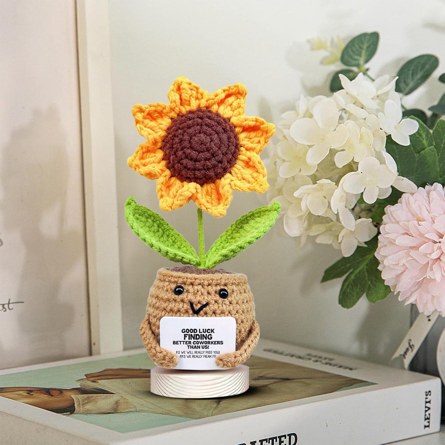 Gossby Positive Sunflower Doll Crochet with Card - This is A Little Reminder - Appreciation Gift for Coworker, Best Friend, Teacher, Sister, Mom - Christmas, Birthday, Thank You Gift for Women, Men