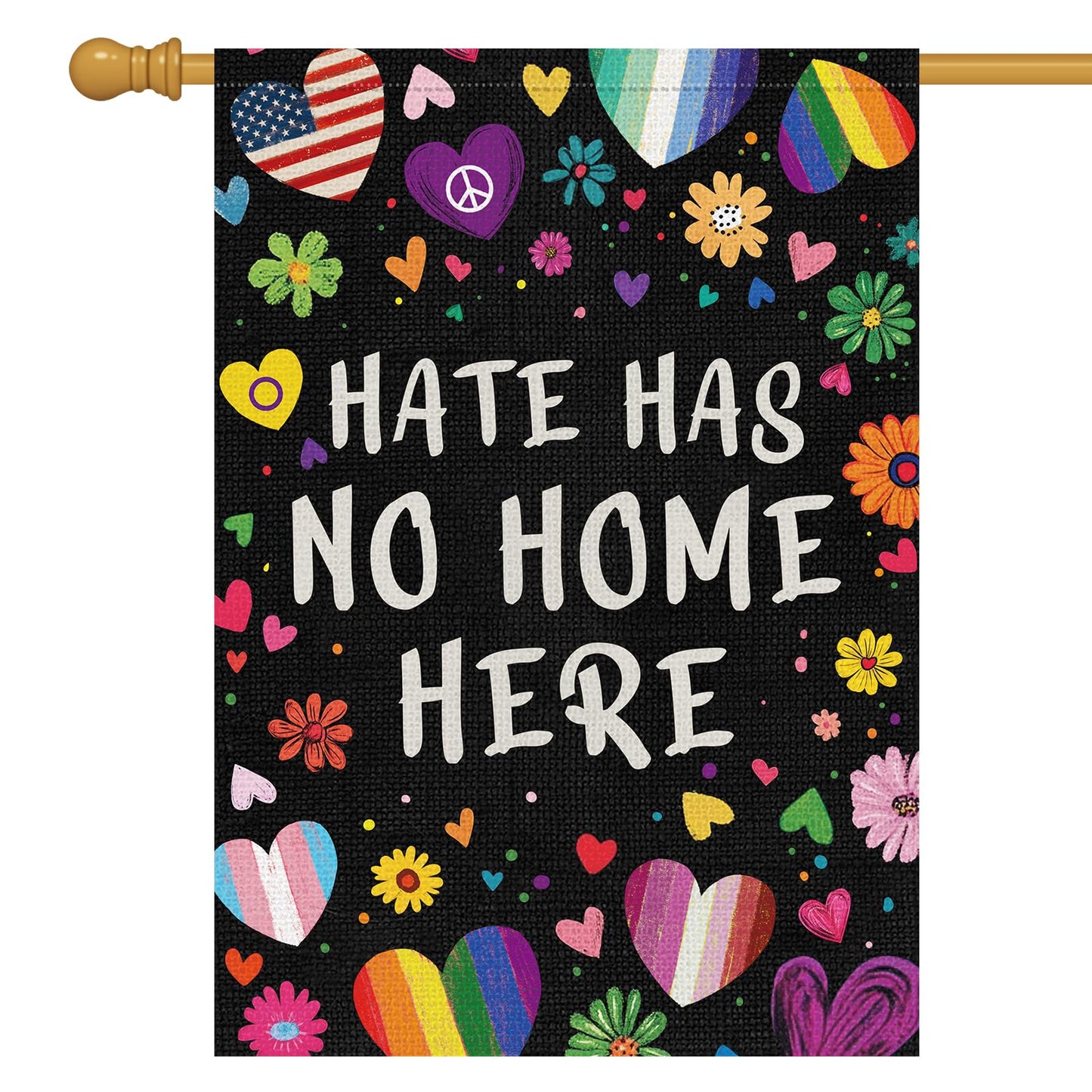 Louise Maelys Rainbow Pride Month Garden Flag Hate Has No Home Here 12x18 Inch Double Sided Small Burlap Floral Gay Lesbian LGBTQ Yard Outdoor Sign Outside Home House Decor